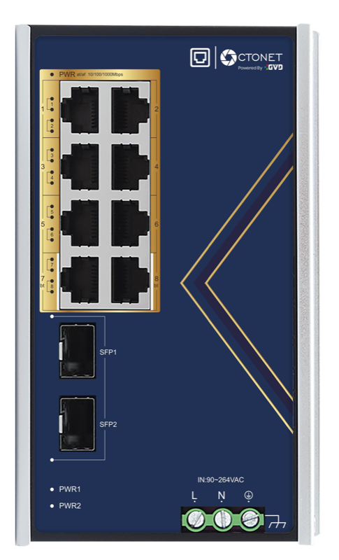 Octonet industrial DIN-rail PoE switch