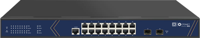 AI based 16 GE Managed PoE Port Network Switch with 2SFP Uplink Ports — Octonet GV-DNS16G-L2-2S-I