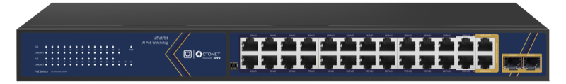AI based 24-Port Hybrid PoE Network Switch with 2 Gigabit & 2SFP Uplink Ports — Octonet GV-DNS24F-UN-2GH-I