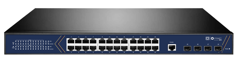 24 GE Port L3 Managed Network Switch with 4 X 10GB SFP Uplink Ports — Octonet GV-DNS24G-L3-4T-I