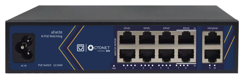 AI based 8-Port PoE Network Switch with 2 Uplink Ports — Octonet GV-DNS8F-UN-2F-I