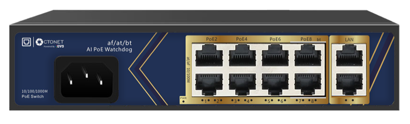 AI based 8-Port Hybrid PoE Network Switch with 2 Gigabit Uplink Ports — Octonet GV-DNS8F-UN-2G-I